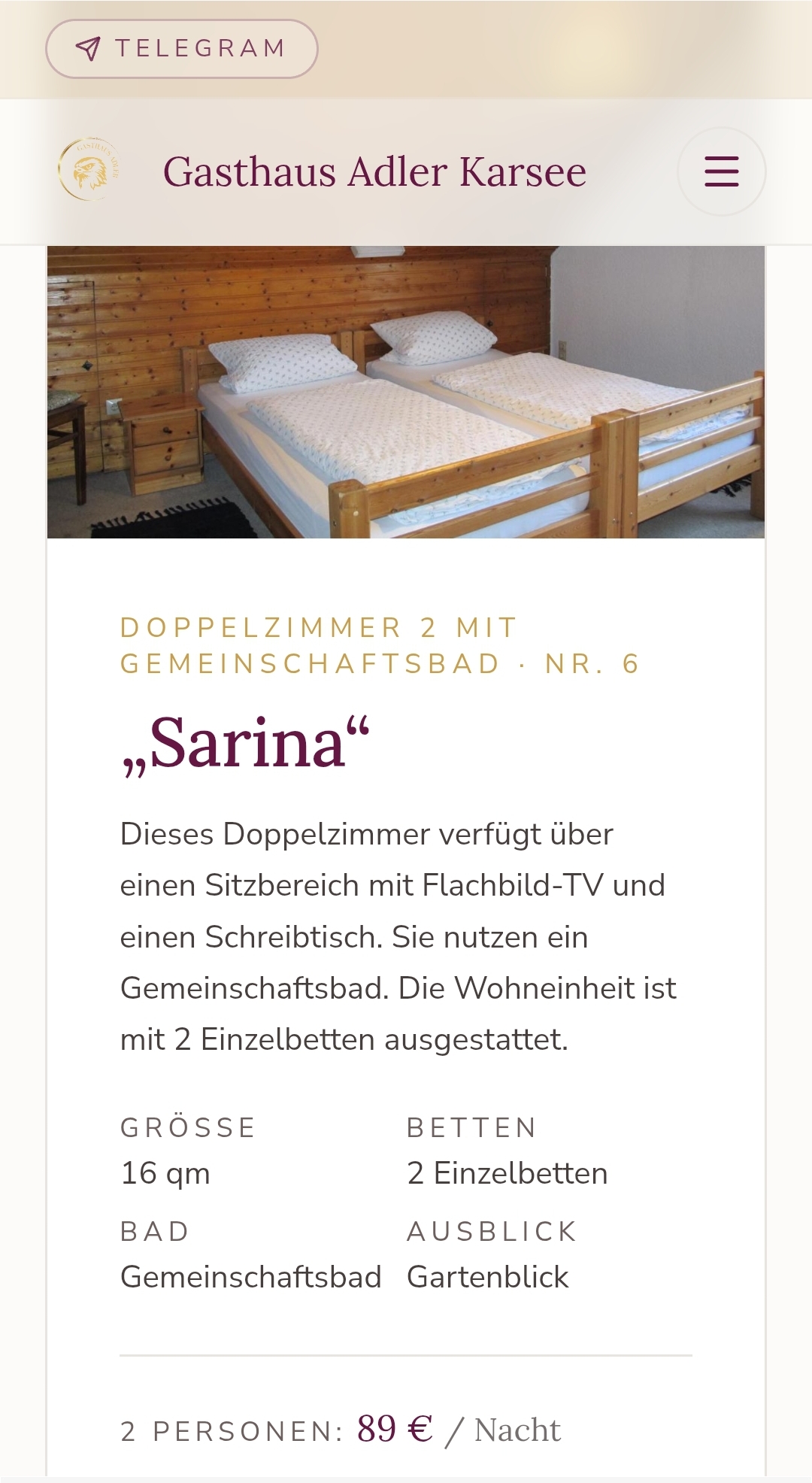 Auch für Gasthäuser & Zimmervermietung – Beispiel 2